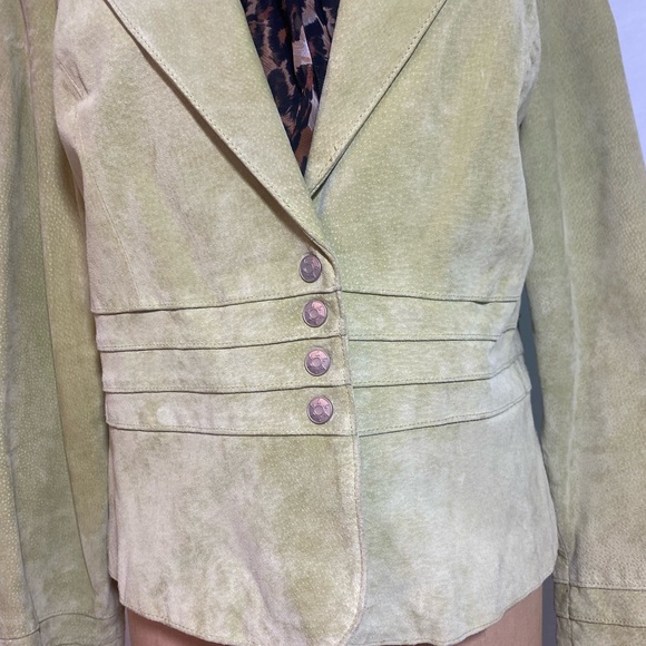 Light green 100% Leather/suede Long Sleeve Jacket. Size L. - Picture 8 of 15